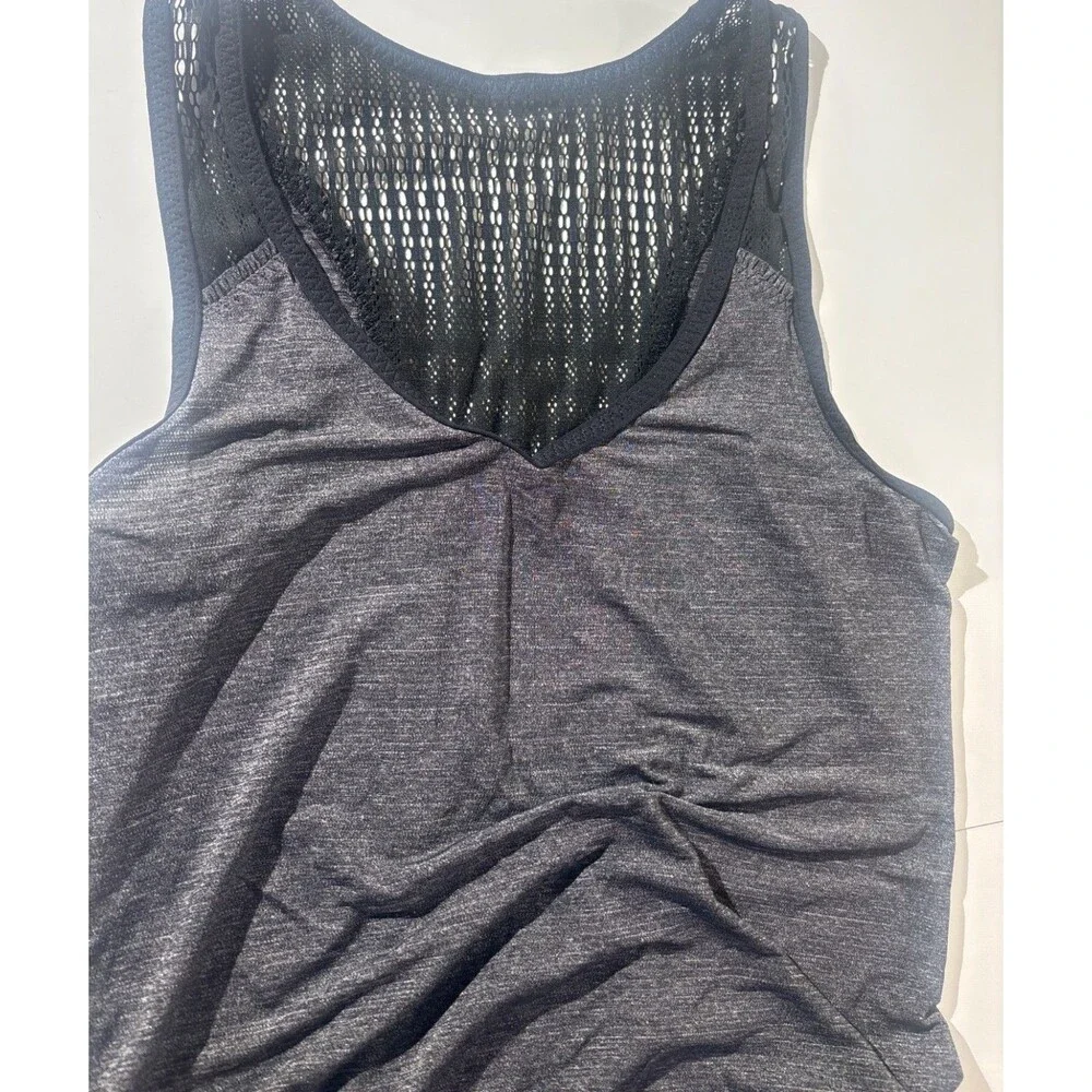 Lululemon Heathered Gray & Black Mesh Racerback Tank Top Womens Activewear